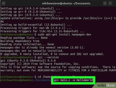 Sastādiet C programmu, izmantojot GNU kompilatoru (GCC) 5. darbība