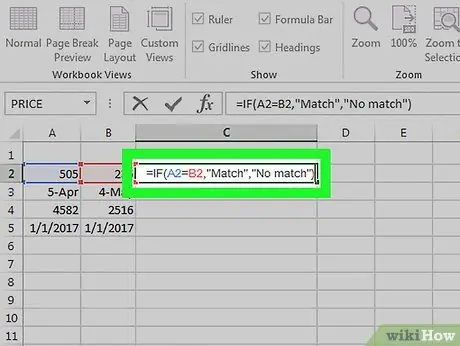 Linganisha data katika hatua ya 2 ya Excel