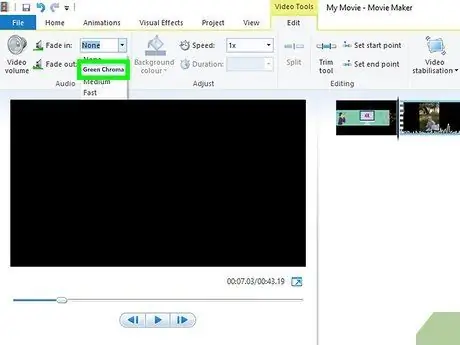 Izmantojiet zaļo ekrānu Windows Movie Maker 9. darbībā