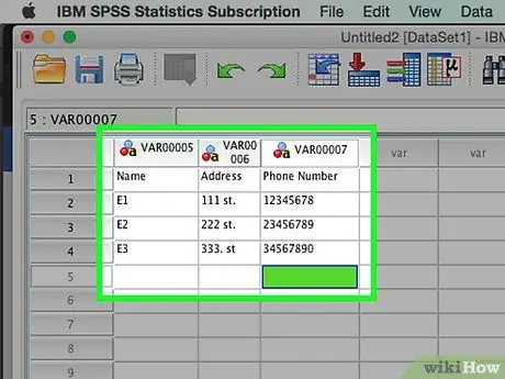 Ievadiet datus SPSS 5. darbībā