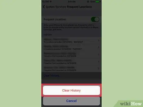 Vymazání časté historie polohy na iPhonu Krok 7