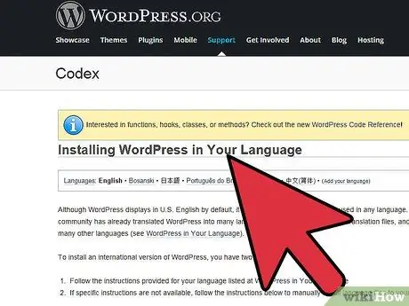 Canvieu l'idioma predeterminat al pas 2 de Wordpress