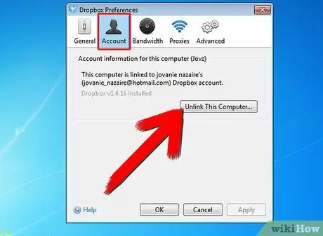 Прекратете връзката между компютър и акаунт в Dropbox Стъпка 7