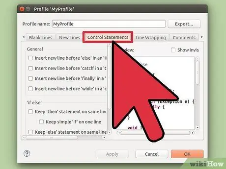 Canvieu els paràmetres de format per defecte al pas 11 d'Eclipse