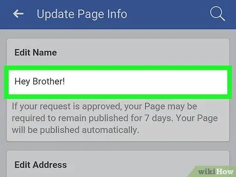 Editar el nombre de una página de Facebook en Android Paso 7