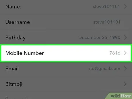 Zmeňte svoje telefónne číslo v programe Snapchat, krok 4