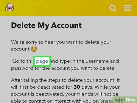 Etapa 8 para excluir uma conta do Snapchat