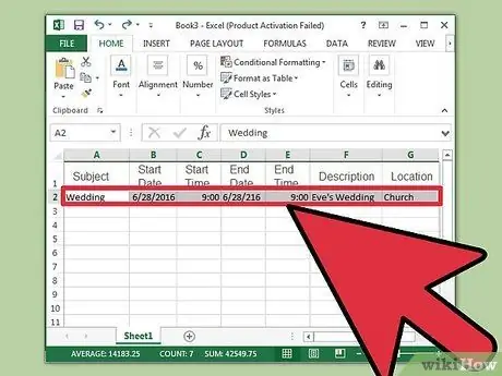 Créer un calendrier dans Microsoft Excel Étape 9