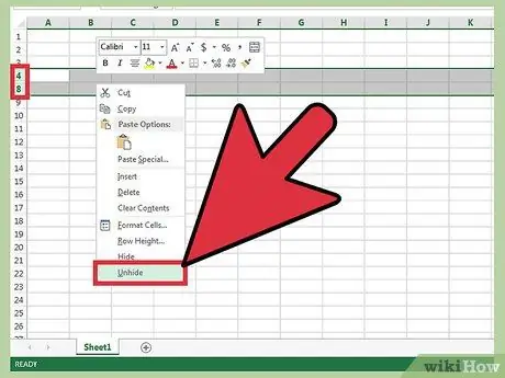 Slēpt rindas programmā Excel 3. darbība