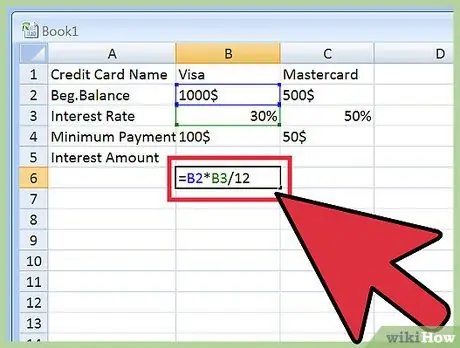 Calcule os juros do cartão de crédito com o Excel, etapa 4