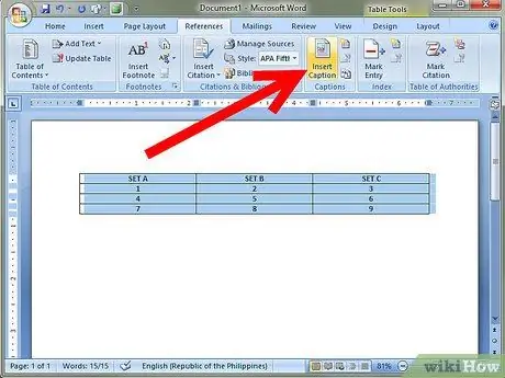 Add a Caption to a Table in Word Step 3