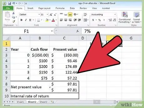 Excel Adım 1'de bir Irr hesaplayın