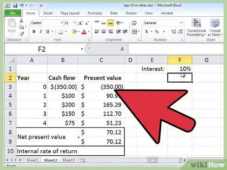 Calculate an Irr on Excel Step 2