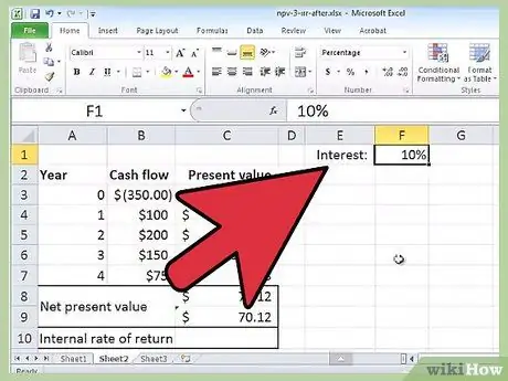 Calculate an Irr on Excel Step 3