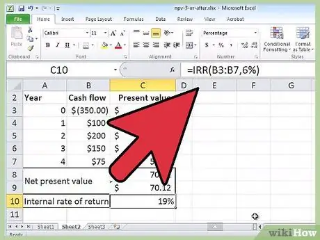 Calculate an Irr on Excel Step 4