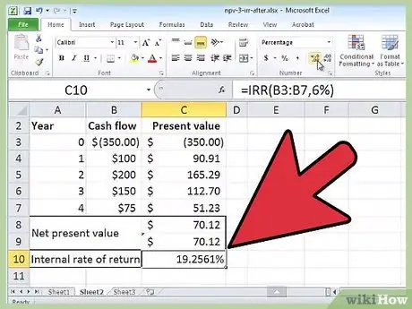 Calculate an Irr on Excel Step 5