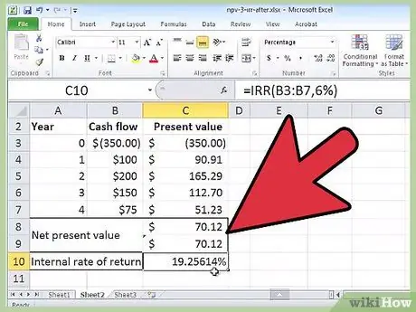 Excel дээр Irr -ийг тооцоолох 6 -р алхам