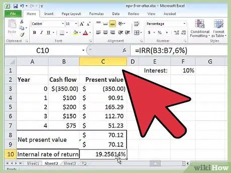 Calculate an Irr on Excel Step 7