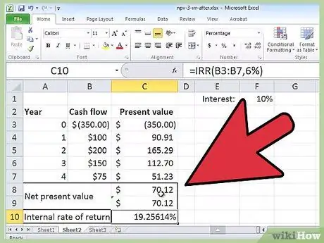 Calculate an Irr on Excel Step 8