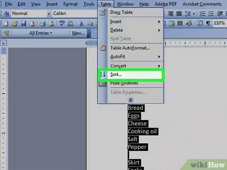 Abecedne v programe Microsoft Word, krok 7