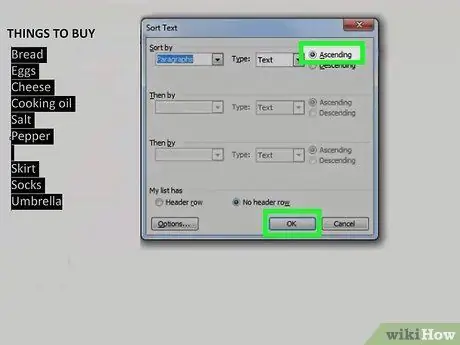 Alphabetize in Microsoft Word Step 8