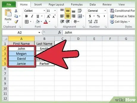 Šūnu alfabētēšana programmā Excel 2. darbība