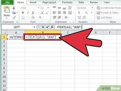 คำนวณวันในสัปดาห์ใน Excel ขั้นตอนที่ 2