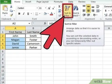 Třídění seznamu v aplikaci Microsoft Excel Krok 2