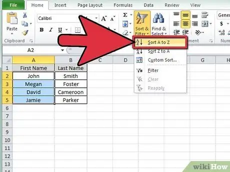 Saraksta kārtošana programmā Microsoft Excel 3. darbība