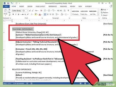 Crear un currículum vitae en Microsoft Word Paso 14