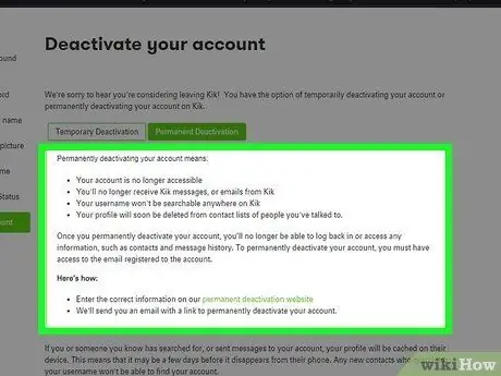 Désactiver un compte Kik Étape 2