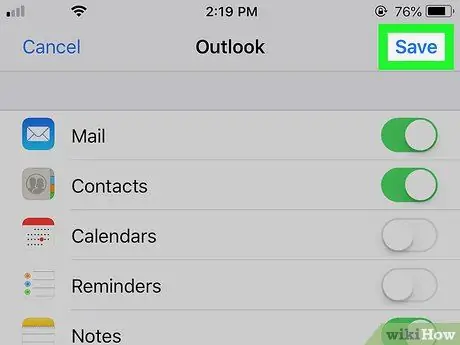 Outlook kontaktu sinhronizēšana ar iPhone 8. darbība