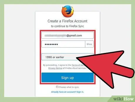 Sukurkite „Firefox“paskyrą 6 veiksmas