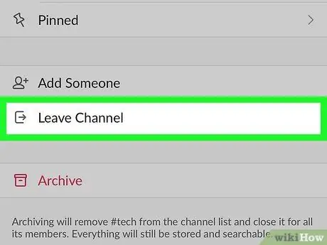 Leave a Channel on Slack Step 14