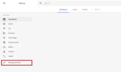 Notícias do Google; Editar Tópicos da Section List