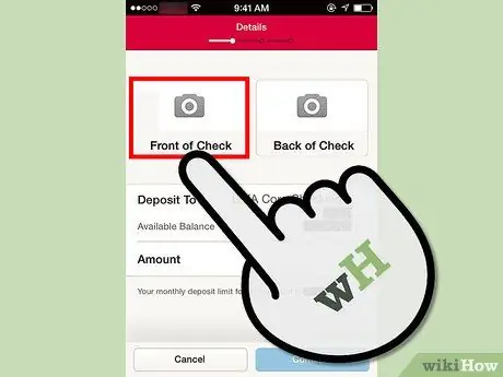 Depósito de cheques com o aplicativo para iPhone do Bank of America, etapa 4