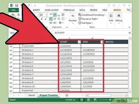 Excel Adım 16'da Zaman Çizelgesi Oluşturun