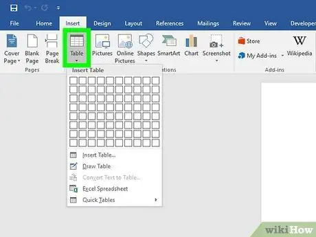 Vstavite tabelo v dokument Microsoft Word 2. korak