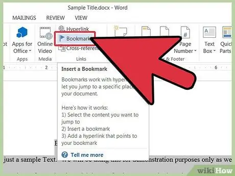 Pievienojiet grāmatzīmi programmā Microsoft Word 2. darbība