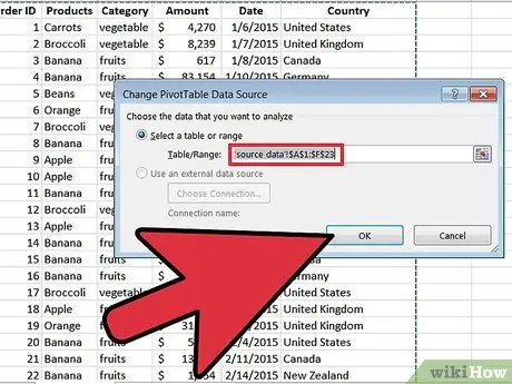 Excel rakurstabulas avota maiņa 6. darbība