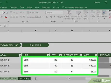 Creeu una llista d'inventaris a Excel Pas 7