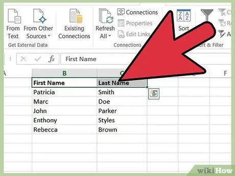 Adskil for- og efternavne i separate felter i en Microsoft Excel -liste Trin 8