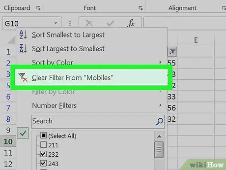 Notīriet filtrus programmā Excel 4. darbība