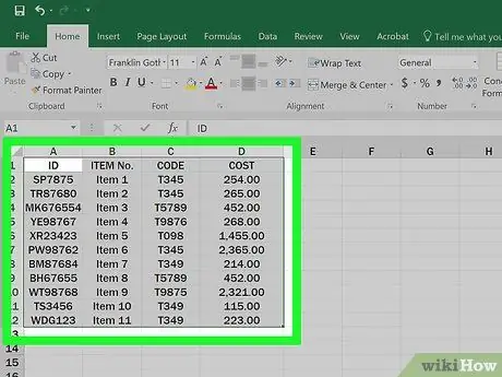 Créer des tableaux à l'aide de Microsoft Excel Étape 2