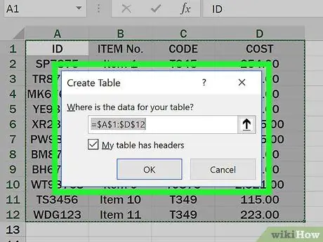 Twórz tabele za pomocą programu Microsoft Excel Krok 5