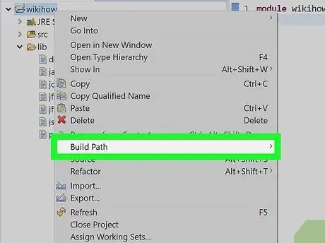 JAR -ide lisamine projekti ehitamise radadele Eclipse'is (Java) 10. samm