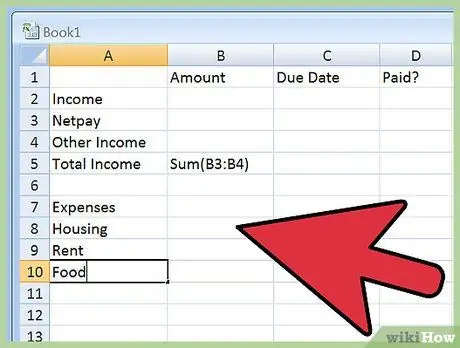 Lumikha ng isang Budget Spreadsheet Hakbang 5