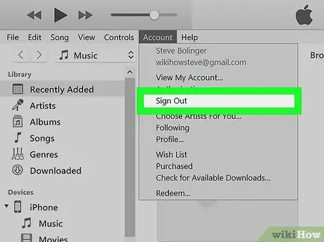 قم بتسجيل الخروج من iTunes الخطوة 3